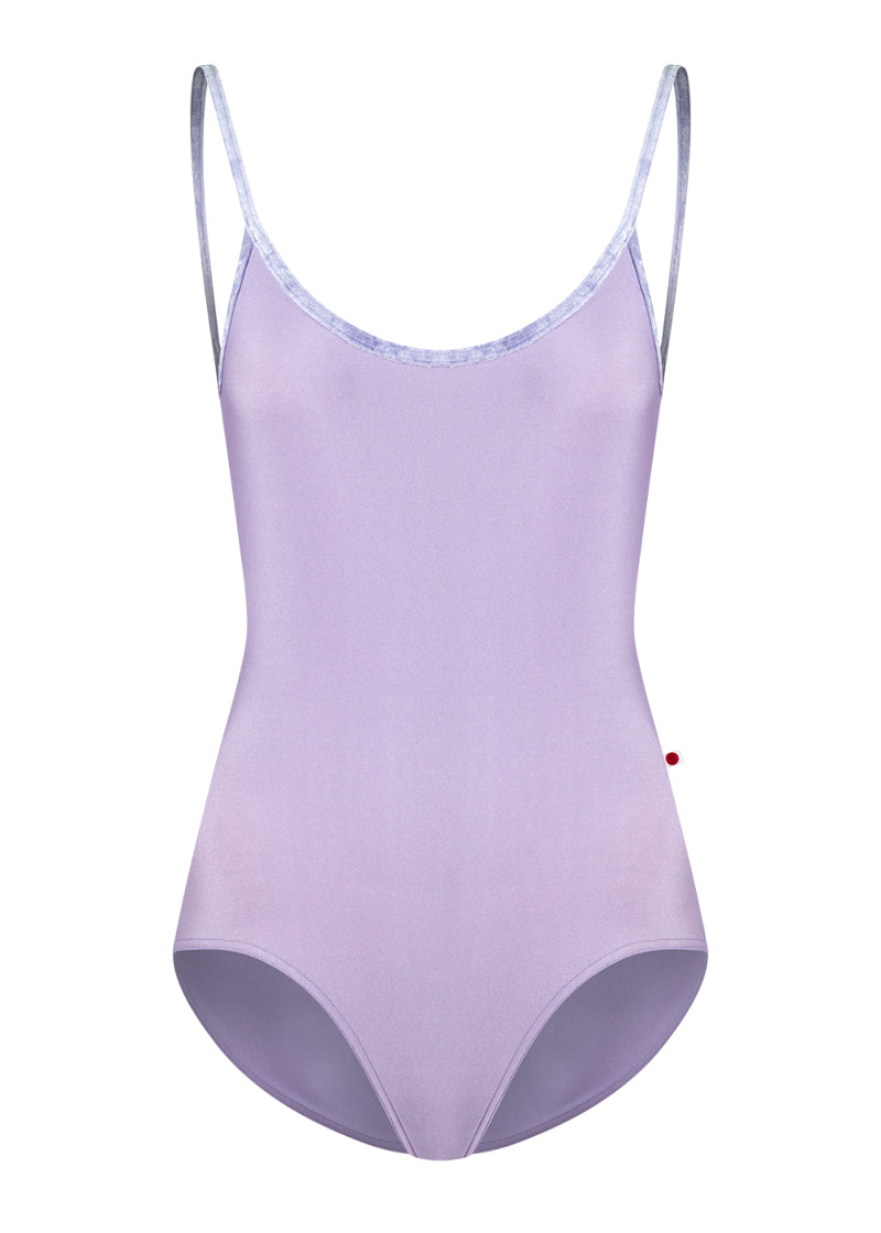 Yumiko light purple Fiona camisole leotard with crushed velvet straps.