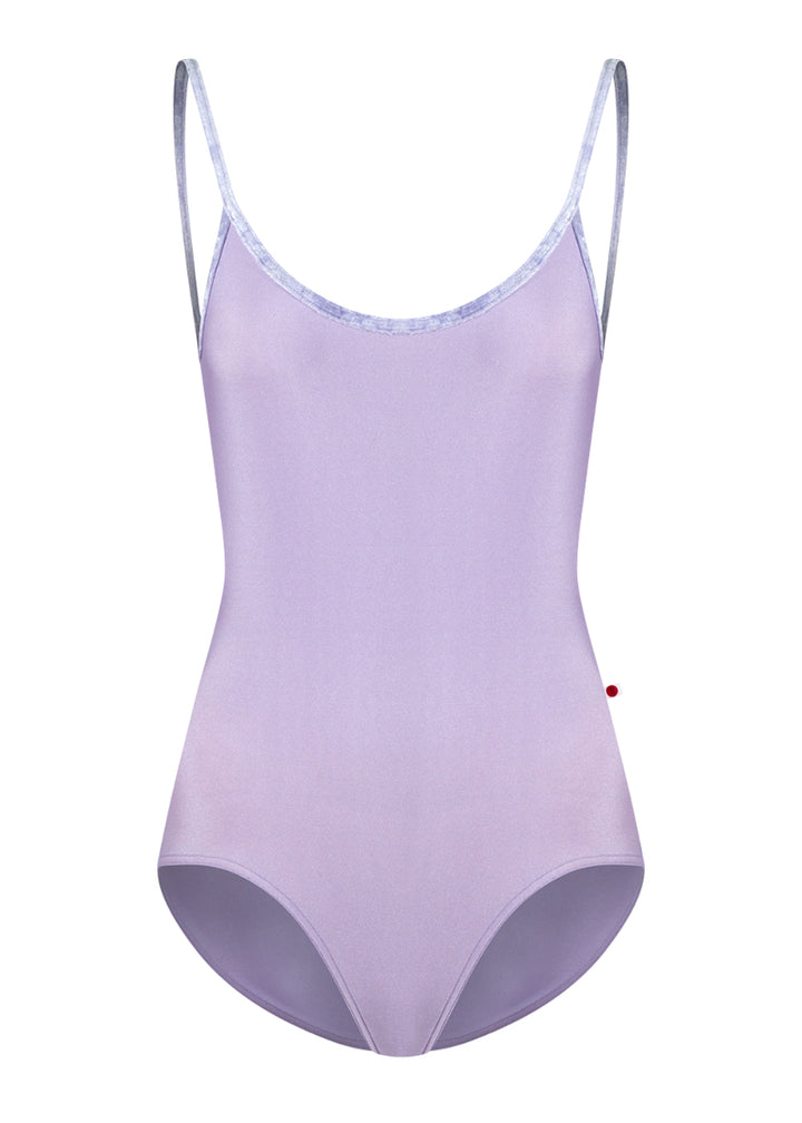 Yumiko light purple Fiona camisole leotard with crushed velvet straps.