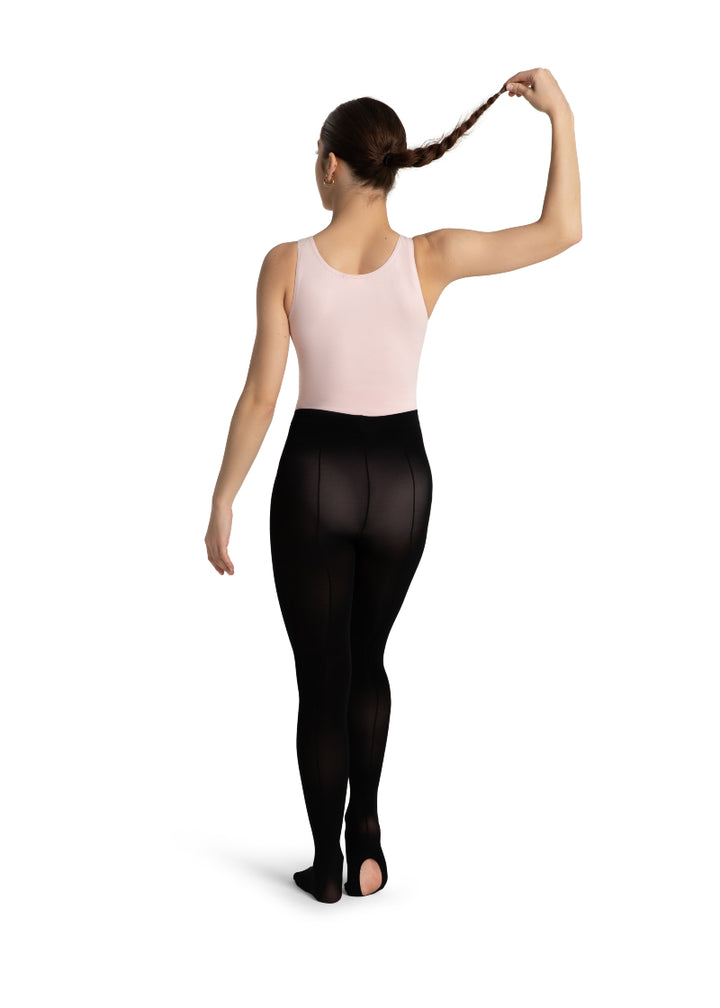 Capezio convertible tights in black with back-seam.