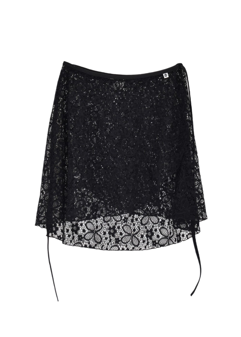 AK Dancewear wrap skirt in black, floral  Hana Lace.