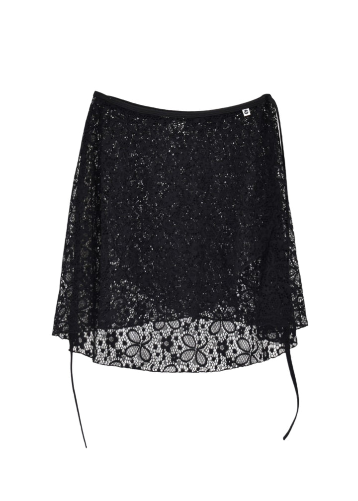 AK Dancewear wrap skirt in black, floral  Hana Lace.