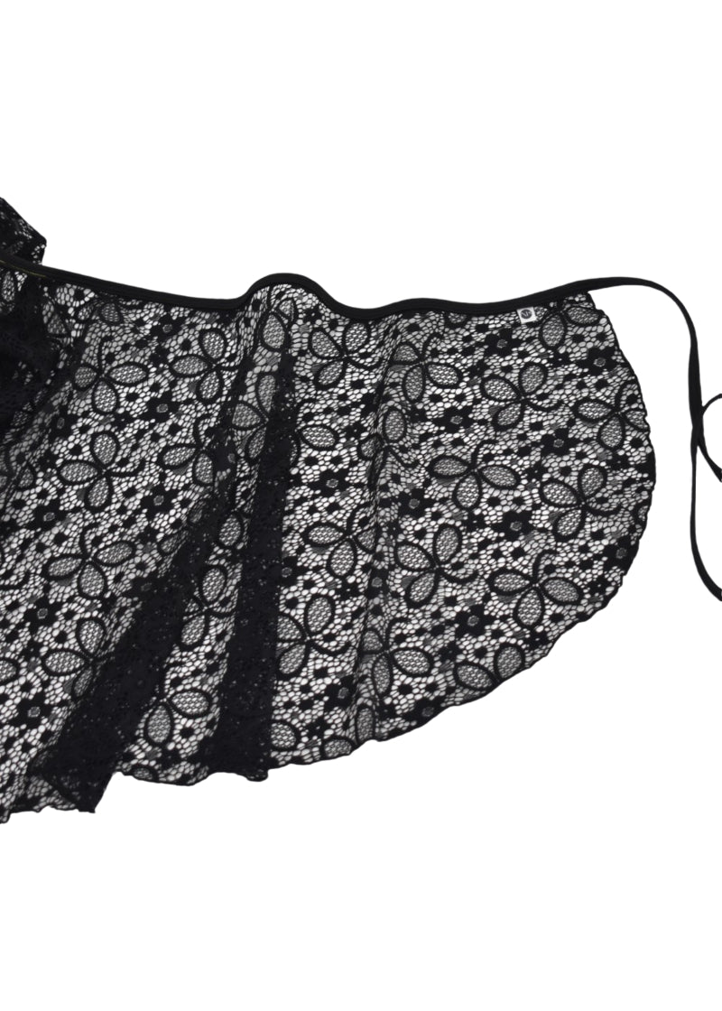 Floral Hana lace skirt detail on AK Dancewear wrap skirt.