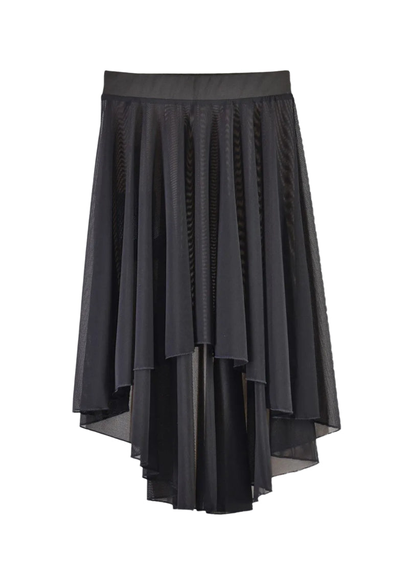 AK Dancewear Casie high-low mesh skirt in black.