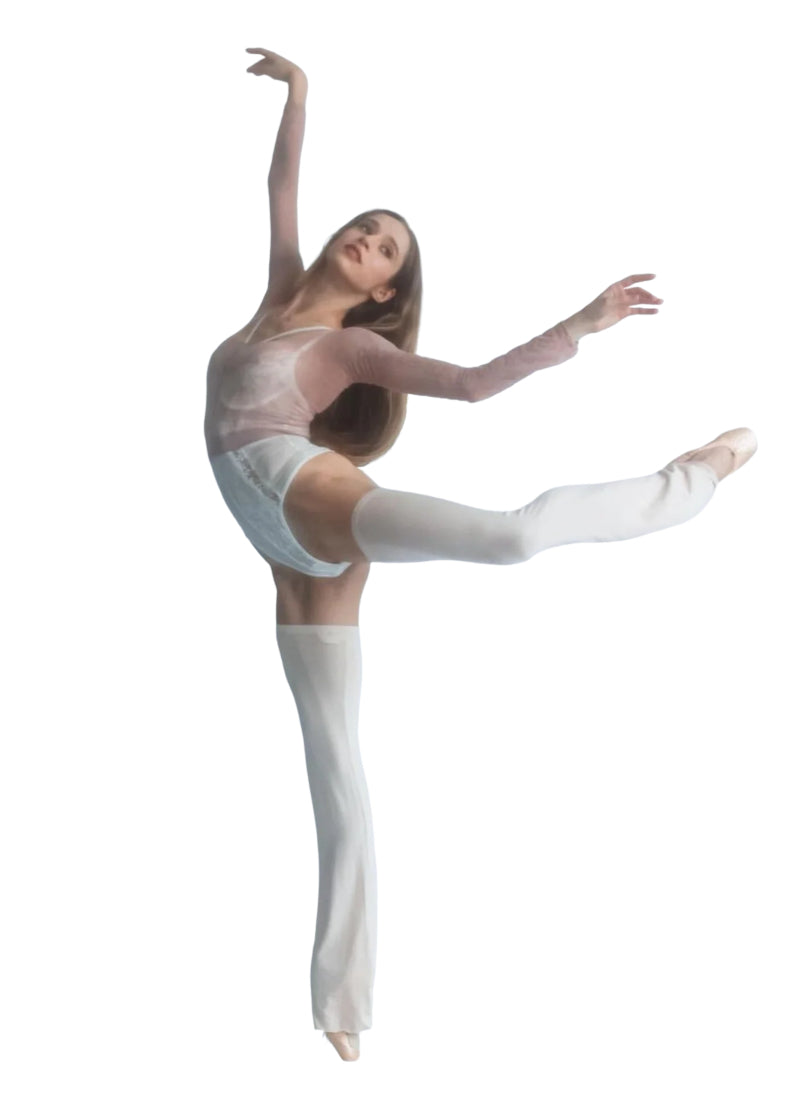 Aluvie women's Ada full-length legwarmers in ivory white.