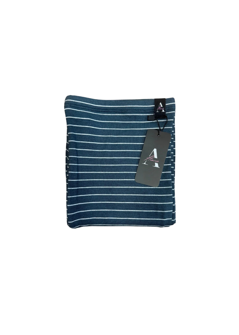 Aluvie women's Bee full-length relaxed fit legwarmers in dark teal with white stripes.