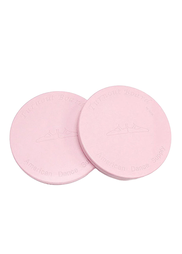 Two pink circular turnout boards with text and feet in first position.