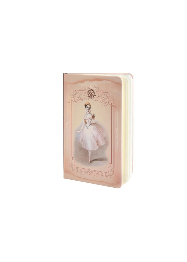 Mini pink notebook with Marie Taglioni ballerina illustration on the cover.