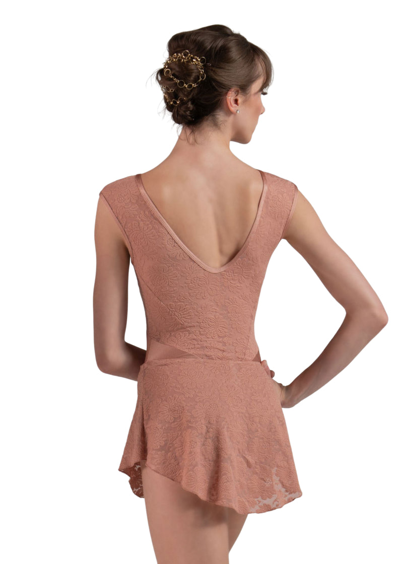 Ballet Rosa 464DEA Women's Jolie Lace Ballet Pull-On Skirt in Pearl peachy pink, modeled by a ballet dancer