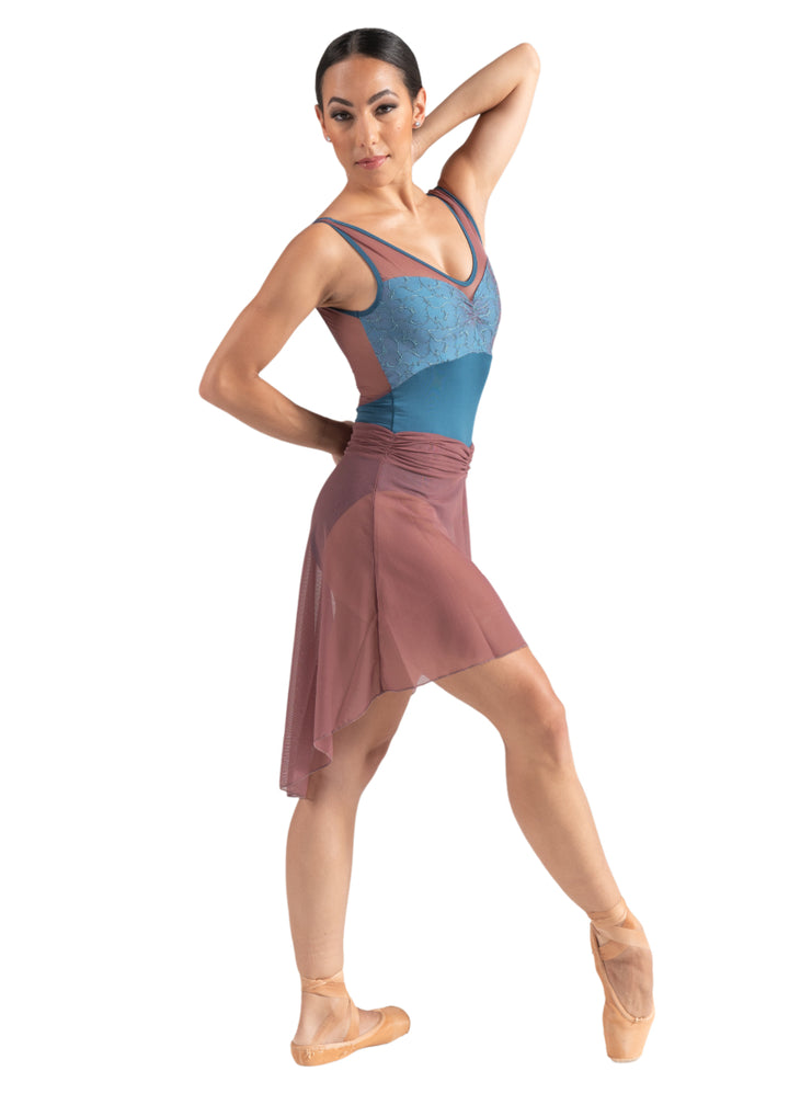 Millie Ruched Waist High-Low Mesh Pull-On Skirt (Wild Rose)