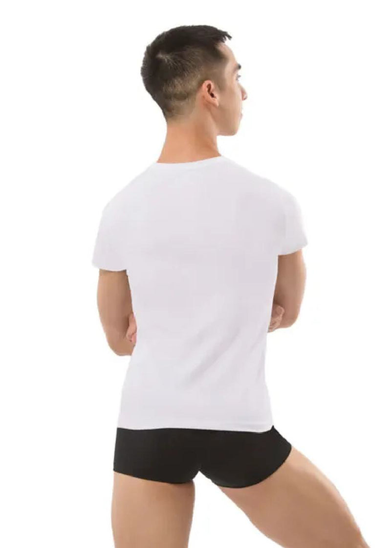 Ballet Rosa Men's Paule Stretch Cotton Crewneck T-Shirt in Blanc White with short sleeves, shown on a male model wearing black shorts