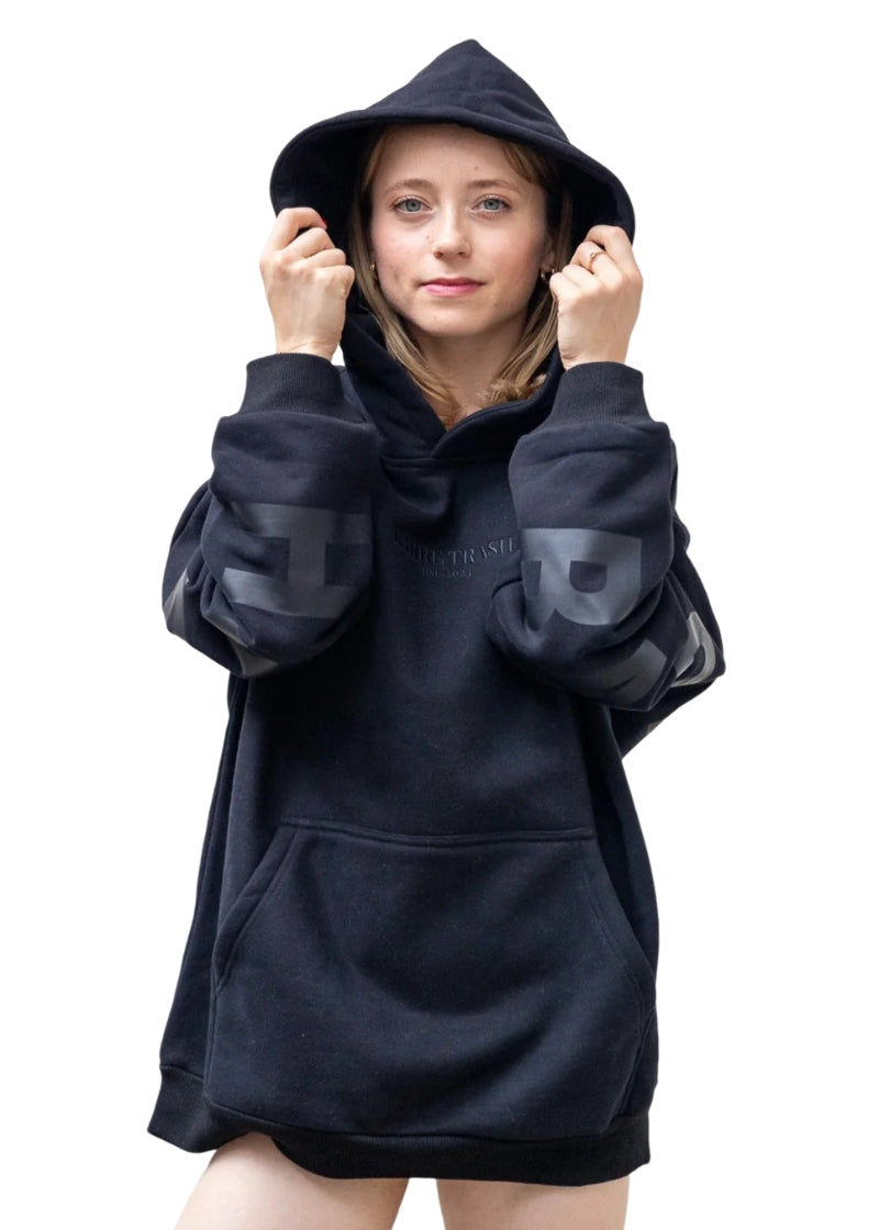 Barre Trash Oversized Hoodie in black with Barre Trash logo in black