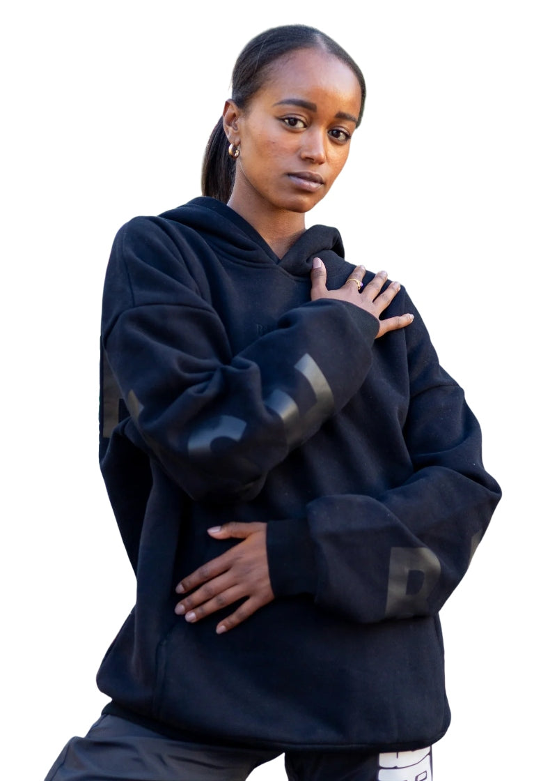 Barre Trash Oversized Hoodie in black with Barre Trash logo in black