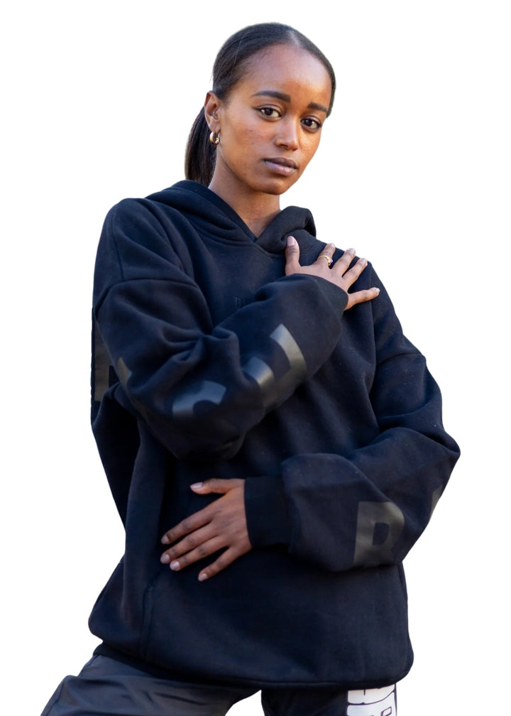 Barre Trash Oversized Hoodie in black with Barre Trash logo in black