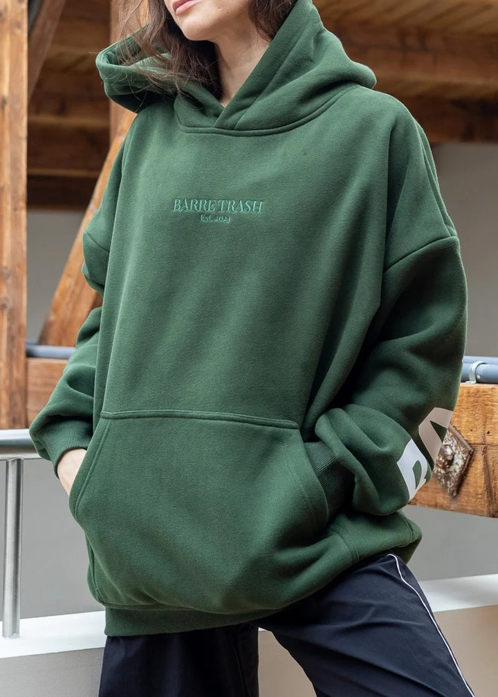 Barre Trash Oversized Hoodie in green with Barre Trash logo in green embroidery