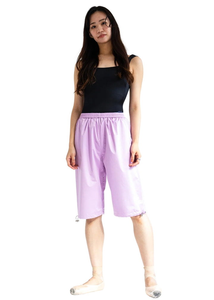 Barre Trash Sauna Shorts in light purple with elastic waistband and drawstring leg opening