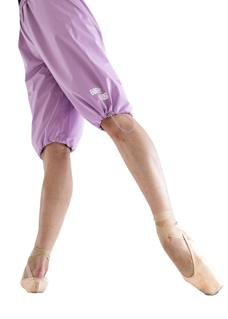 Barre Trash Sauna Shorts in light purple with elastic waistband and drawstring leg opening