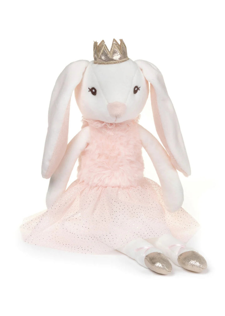 Bearington Collection 143324 Brise ballerina 16" stuffed white bunny with light pink tulle dress and gold crown.