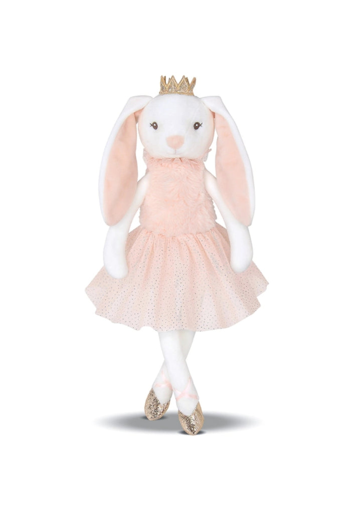 Bearington Collection 143324 Brise ballerina 16" stuffed white bunny with light pink tulle dress and gold crown.