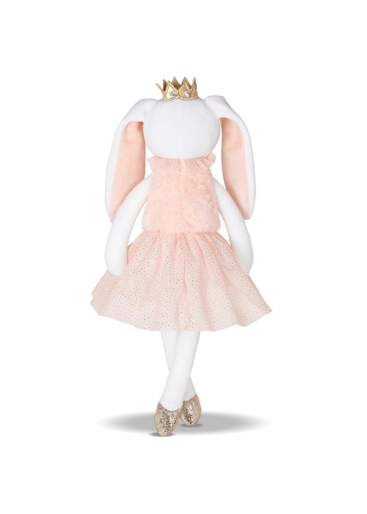 Bearington Collection 143324 Brise ballerina 16" stuffed white bunny with light pink tulle dress and gold crown.
