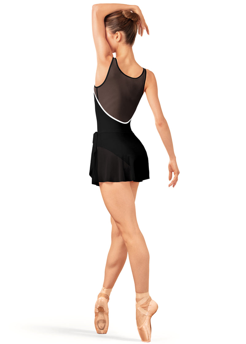 Bloch AB5260 Women's Aras Fixed Wrap Pull-On Ballet Skirt in Black with pull-on design and side ties, shown on a pointe dancer