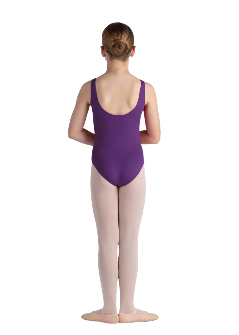 Bloch girls' Alice tank leotard in purple with mid scoop back.