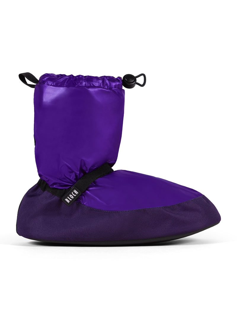 Bloch metallic warm-up booties IM009BM with toggle closure and velcro ankle strap in purple