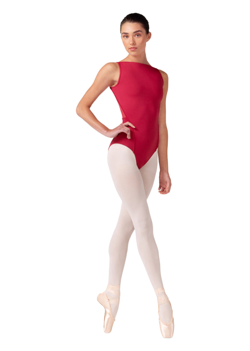 Bloch women's Emma tank leotard in hot pink with boat neckline.
