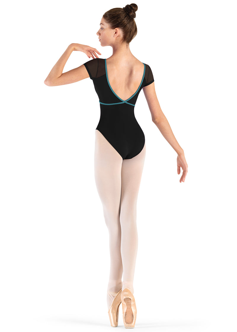 Leila Mesh Cap Sleeve Leotard (Black)