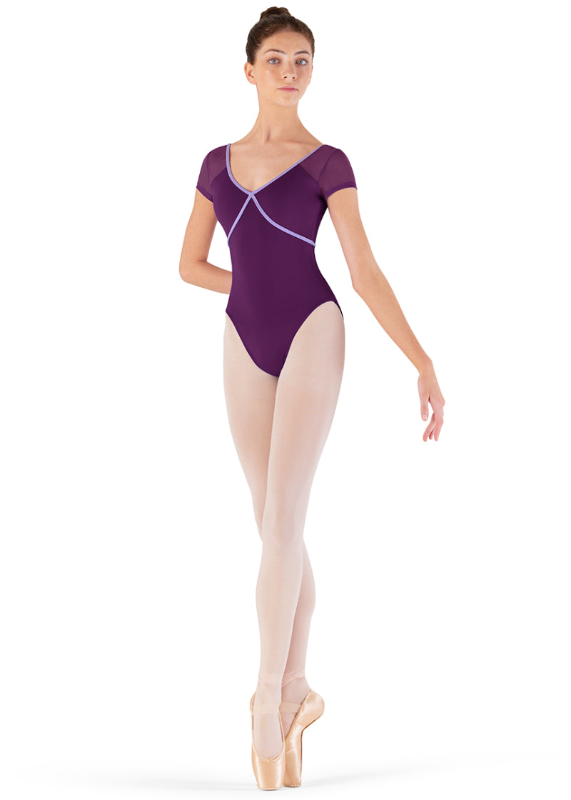 Leila Mesh Cap Sleeve Leotard (Plum)