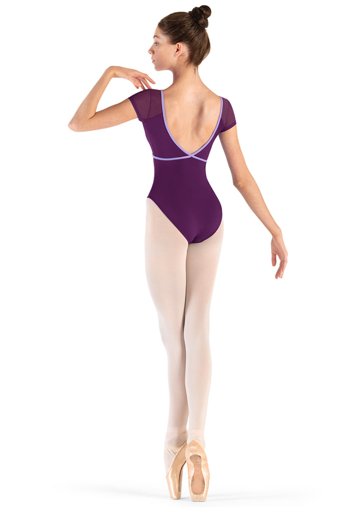 Leila Mesh Cap Sleeve Leotard (Plum)