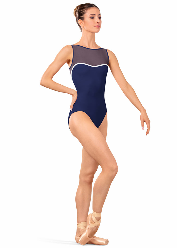 Arno Mesh Boatneck Tank Leotard (Navy)