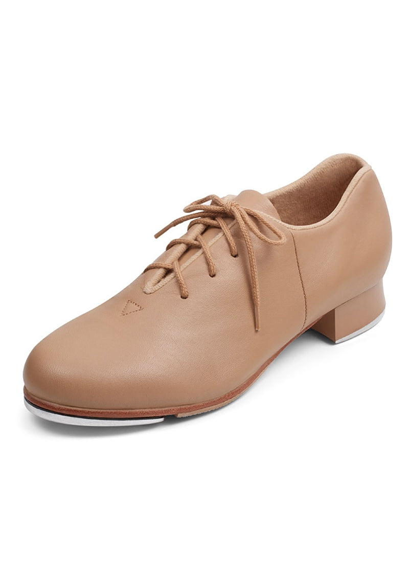 Bloch S0301G Jazz Tap Lace-Up Leather Tap Shoe in Tan with a leather upper, leather sole, Techno Taps, and dyed-to-match laces