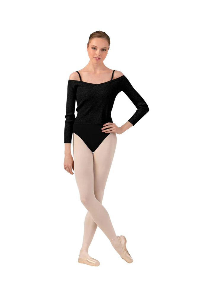 Bloch women's Lyra crop v-neck knit sweater in black