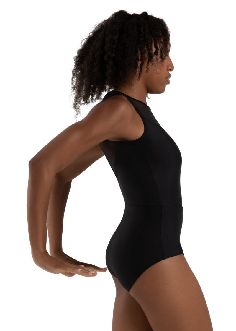 Capezio black tank leotard with mesh panel
