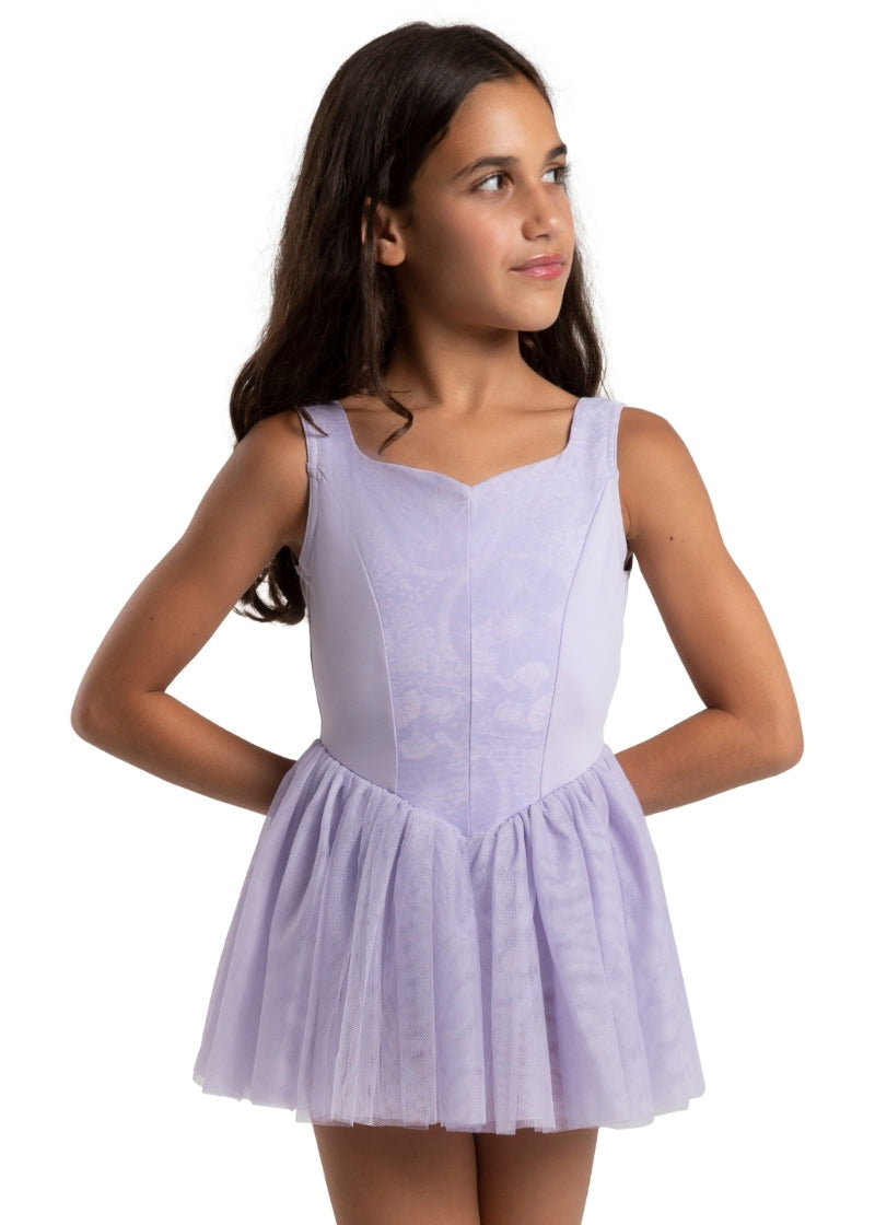 Capezio purple tank dance dress with floral front panel