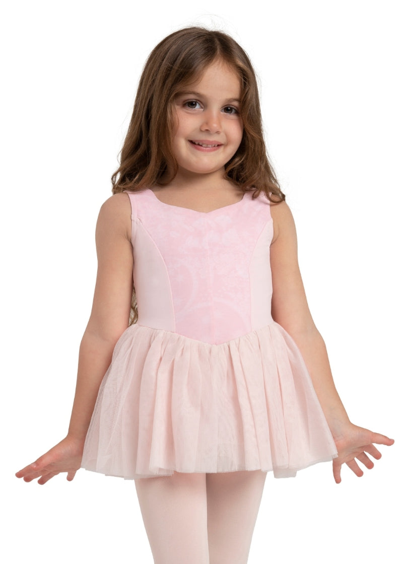 Capezio pink tank dance dress with floral front panel