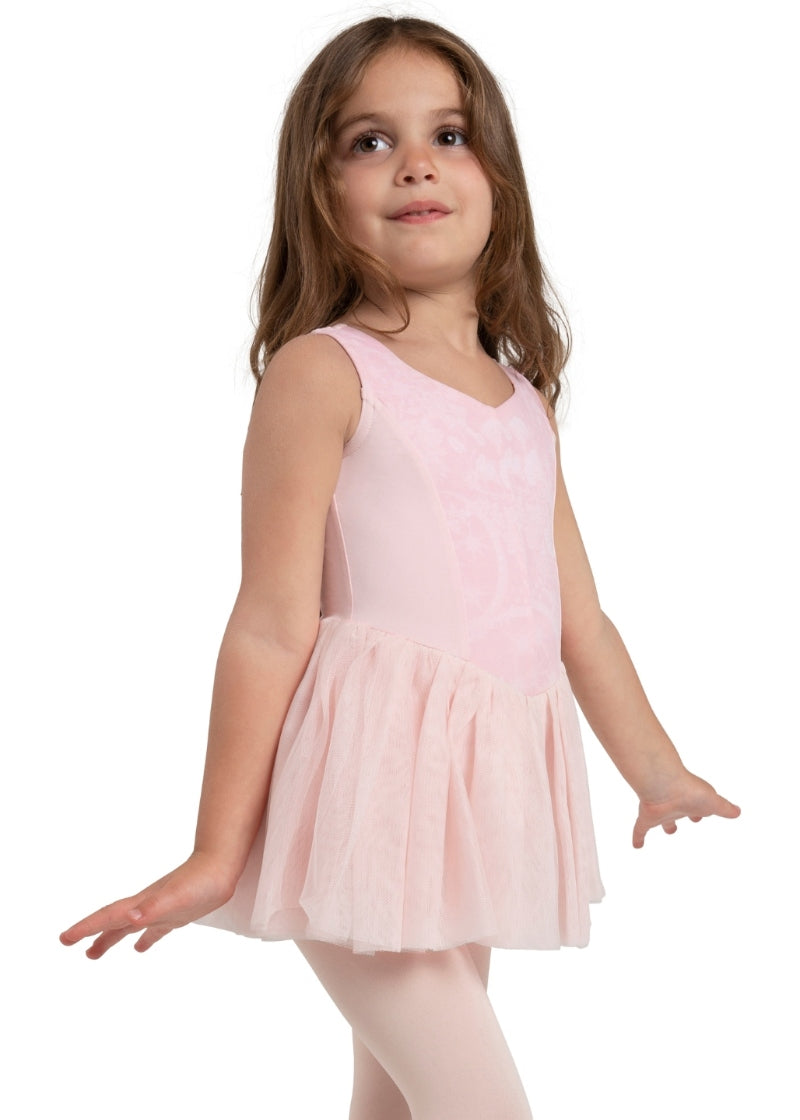 Capezio pink tank dance dress with floral front panel