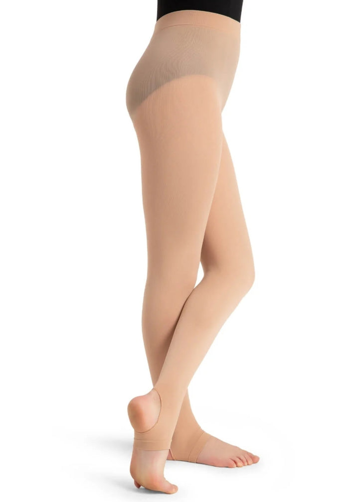 Capezio 1961 girls' nylon stirrup dance tights with softknit waistband in Porcelain