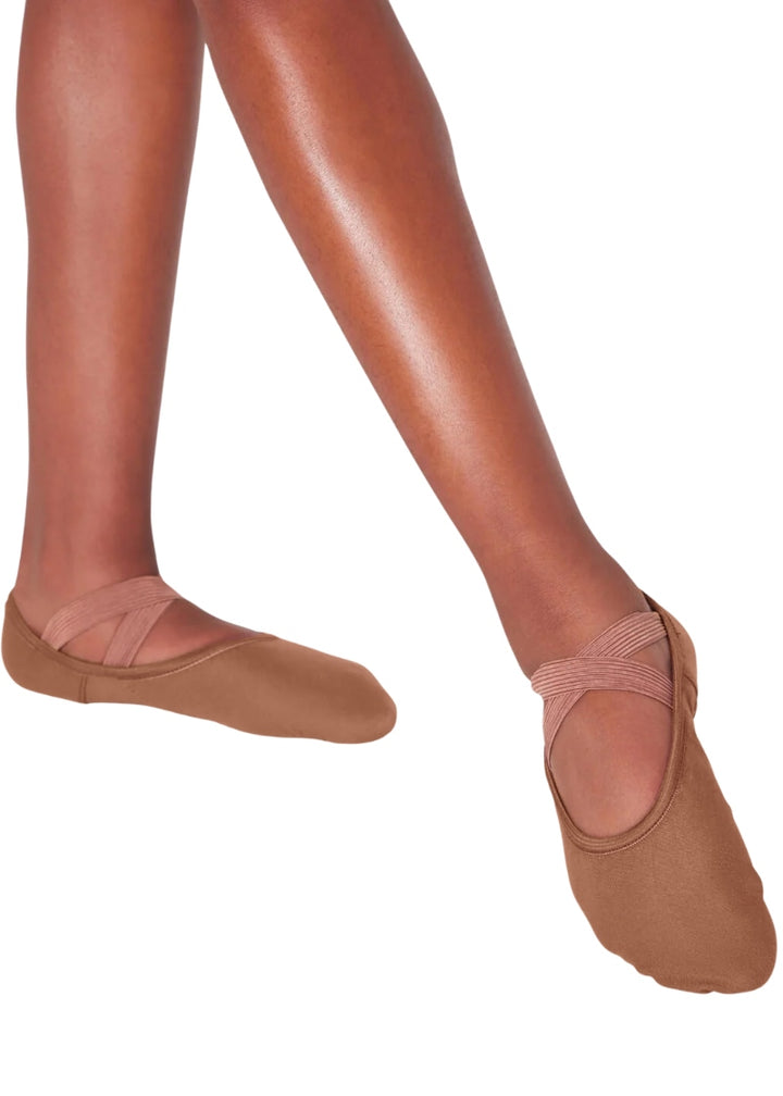 Capezio 2037WC Girls' Hanami Stretch Canvas Split-Sole Ballet Shoe in S60 Maple Medium Brown Skin Tone with warm undertones