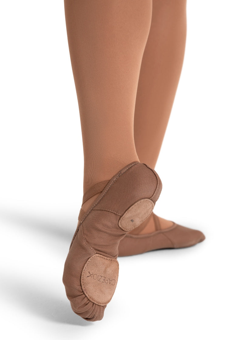Capezio 2037W Women's Hanami Stretch Canvas Split-Sole Ballet Shoe in S60 Maple Medium Brown Skin Tone with warm undertones