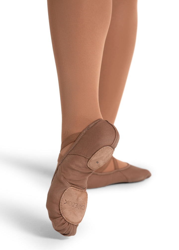 Capezio 2037W Women's Hanami Stretch Canvas Split-Sole Ballet Shoe in S60 Maple Medium Brown Skin Tone with warm undertones