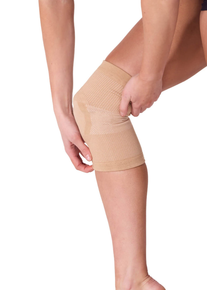 Capezio BH1652 Bunheads Gel Knee Pads for Dancers in Nude (light beige) with contoured gel padding and breathable antibacterial stretch fabric