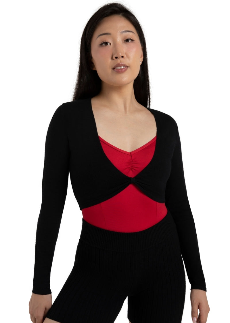 Capezio black crop sweater with pinch front