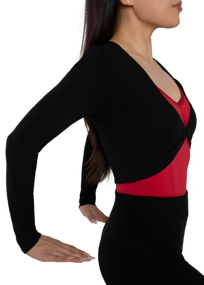 Capezio black crop sweater with pinch front