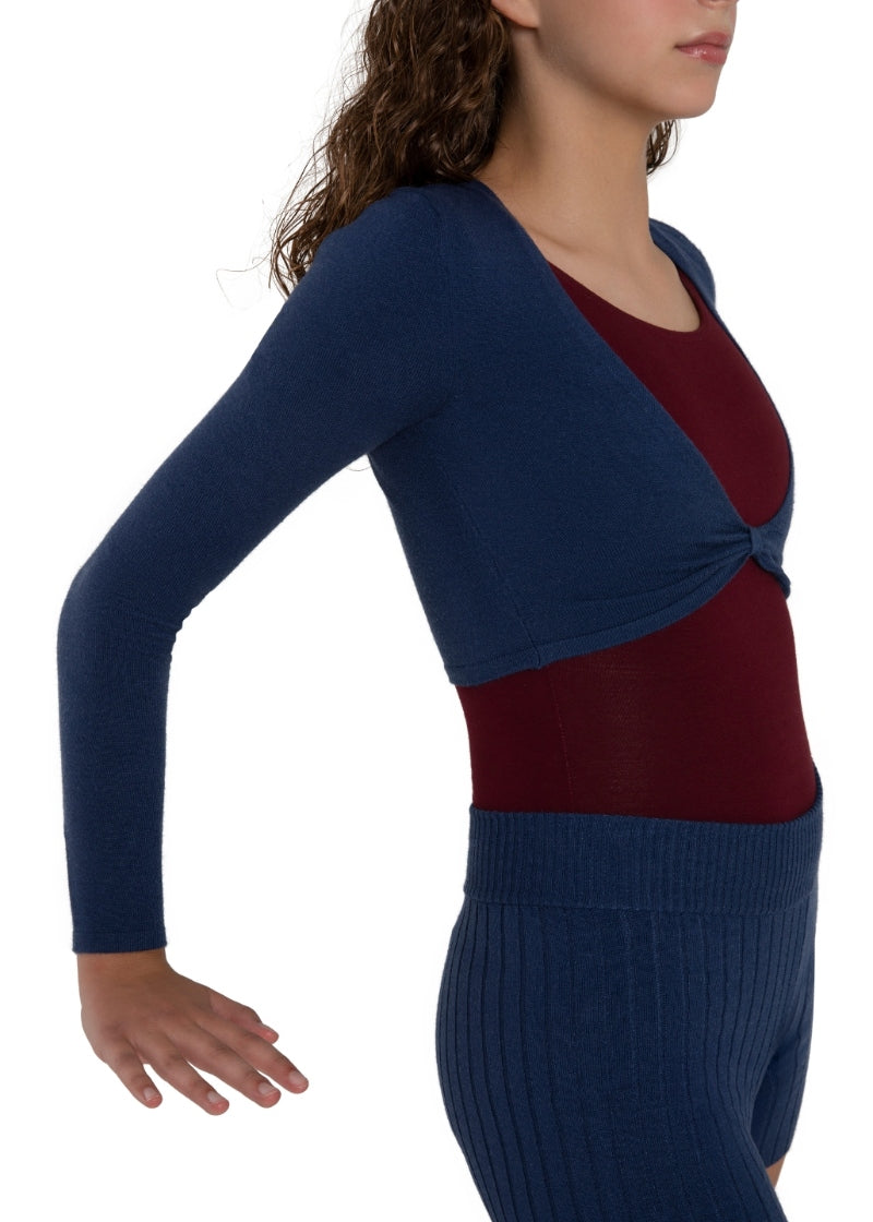 Capezio blue crop sweater with pinch front