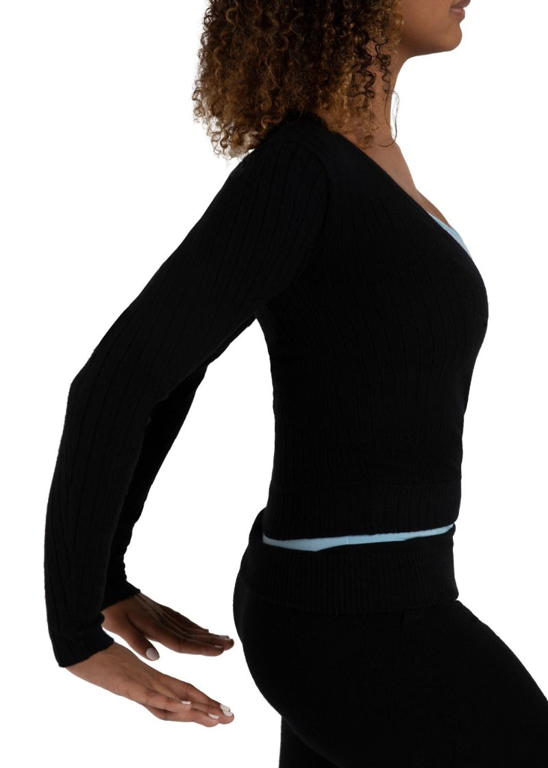 Capezio black ribbed knit wrap sweater