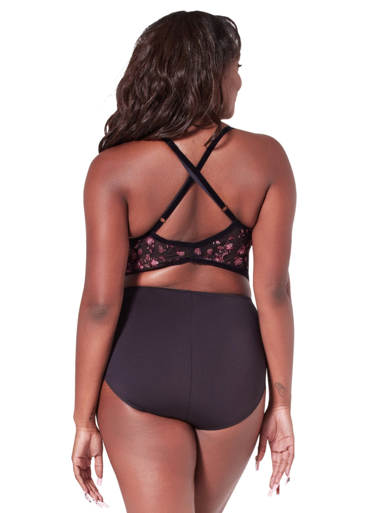 Charisma Floral Mesh Cross-Back Camisole Leotard (Black)