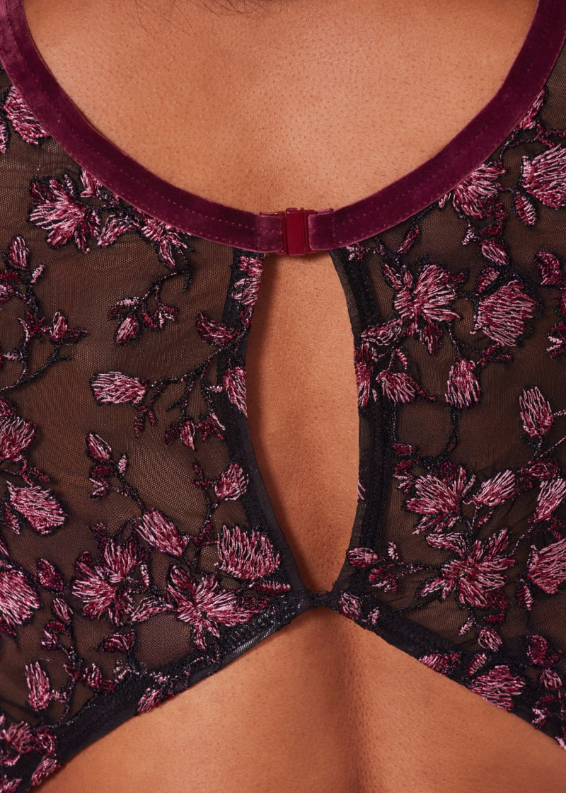 Allure Floral Mesh Back Tank Leotard (Windsor Wine)