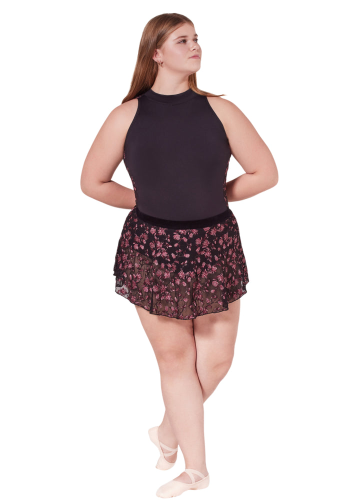 Enchant Floral Mesh Pull-On Skirt (Black)