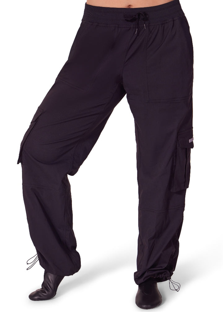 Capezio Jet Setter Dance Dynamics Studio Joggers F12555W in black with cargo pockets and drawstring ankle openings